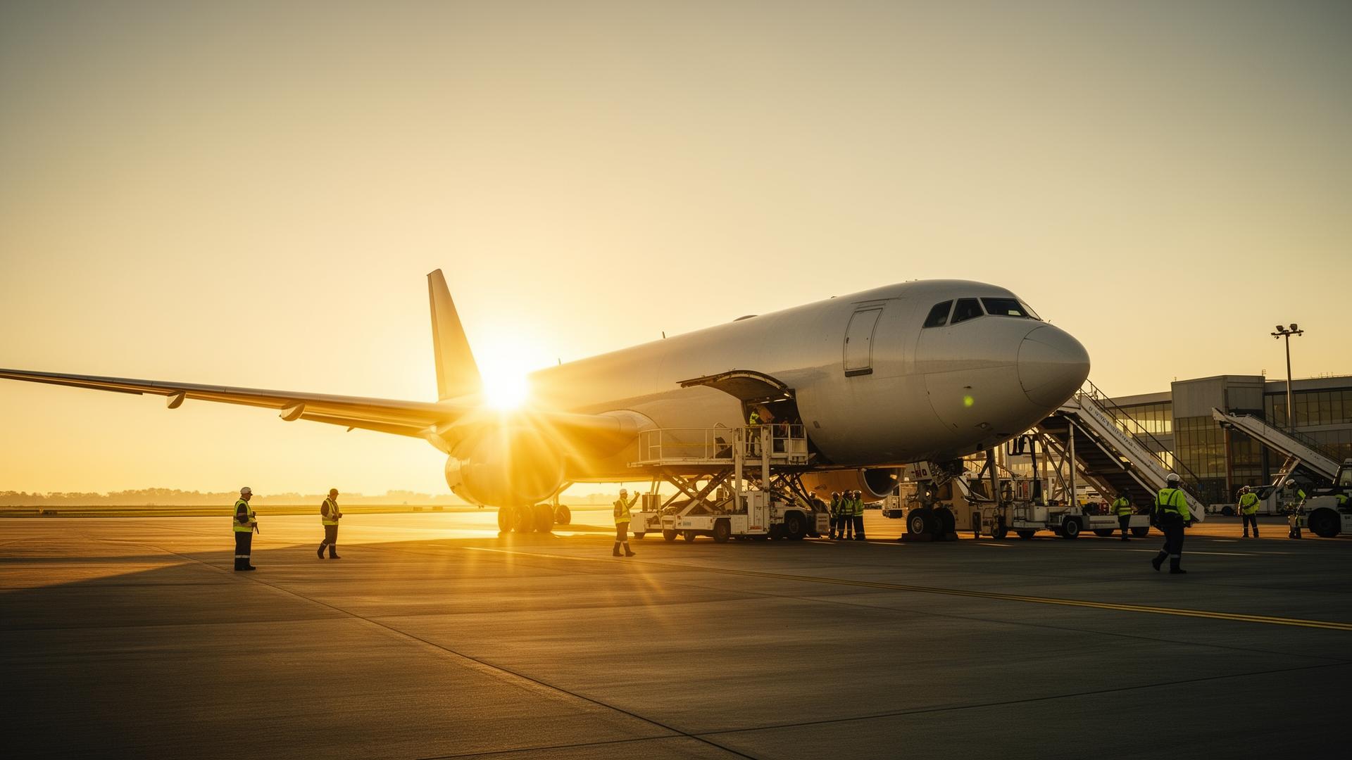 Air cargo pallets being loaded into a freighter aircraft