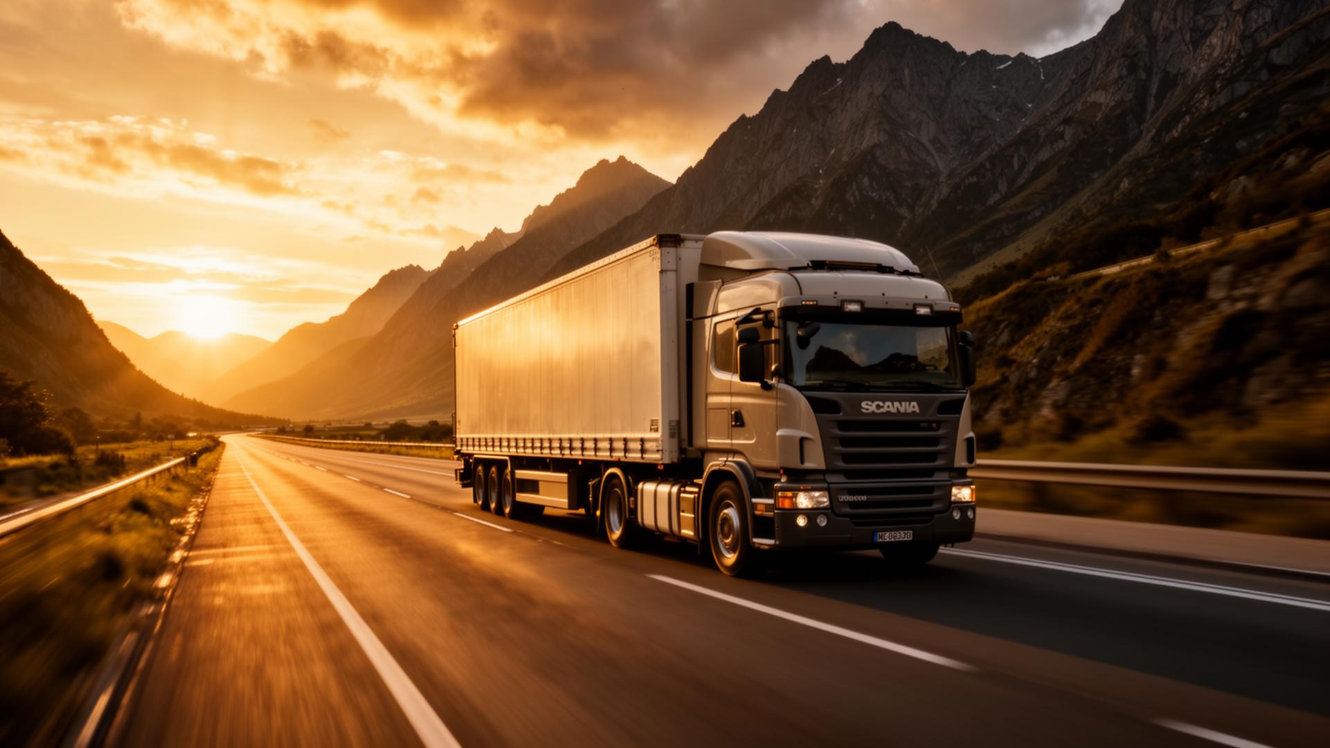 Freight truck at golden hour
